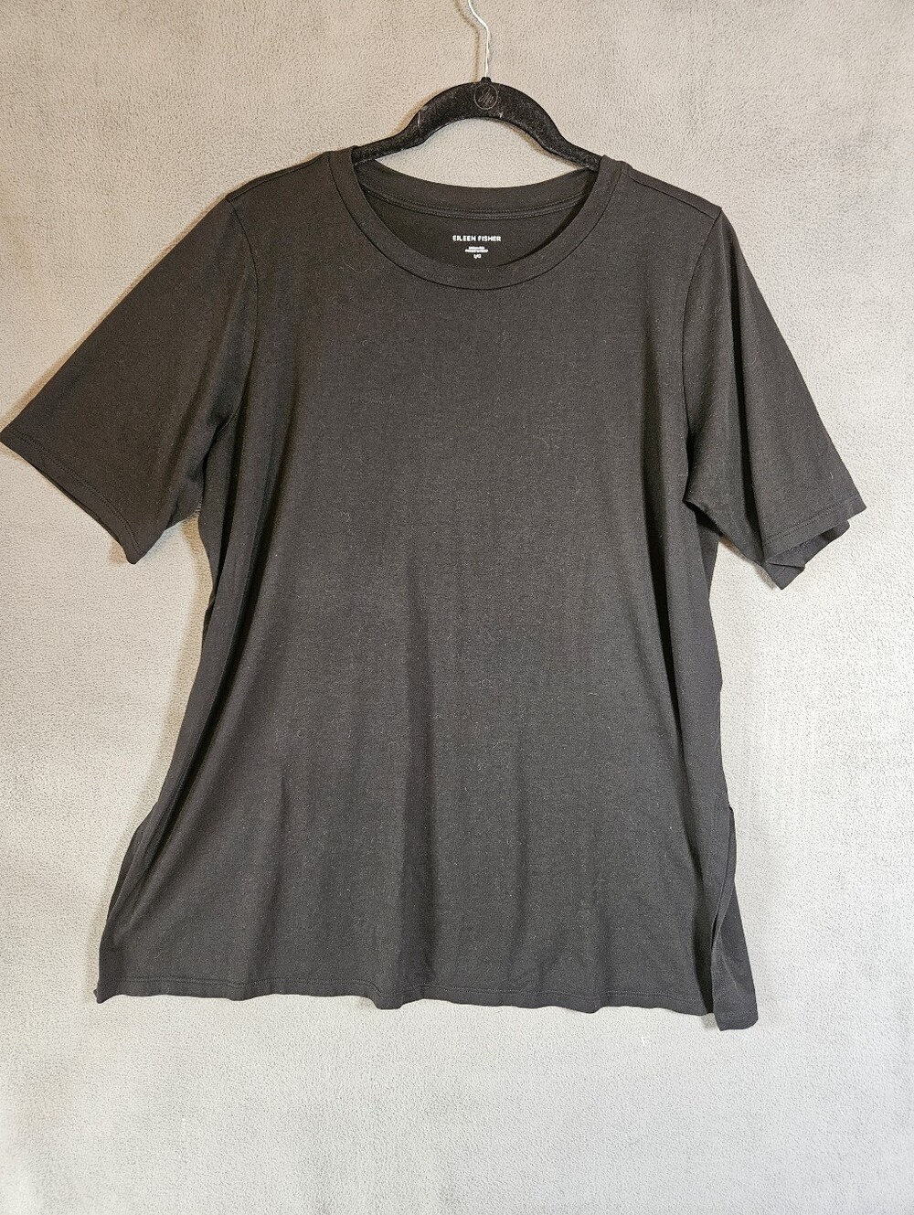 Eileen Fisher Large Tunic Shirt Black Oversized Organic Cotton Slits Minimalist
